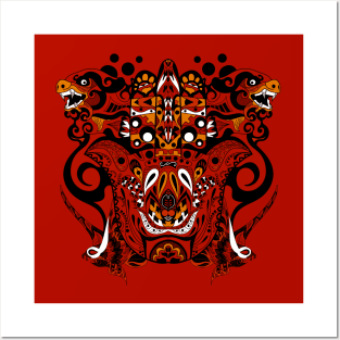 crimson immortal tribal beasts in ecopop pattern Posters and Art